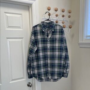 Ralph Lauren Classic 90s Preppy Plaig Button Down Long Sleeve Shirt Green Navy L